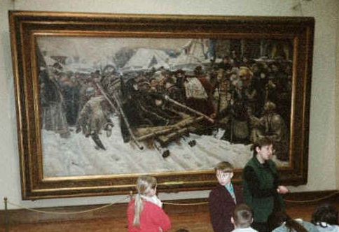 Children learn about Surikov's painting of Boyarina Morozova in the Tretyakovskaya Gallery