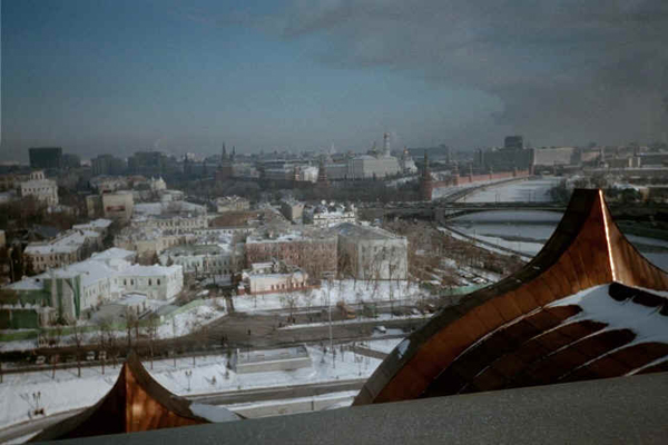 A wintry view from atop the newly rebuilt Cathedral of Christ Savior in Moscow